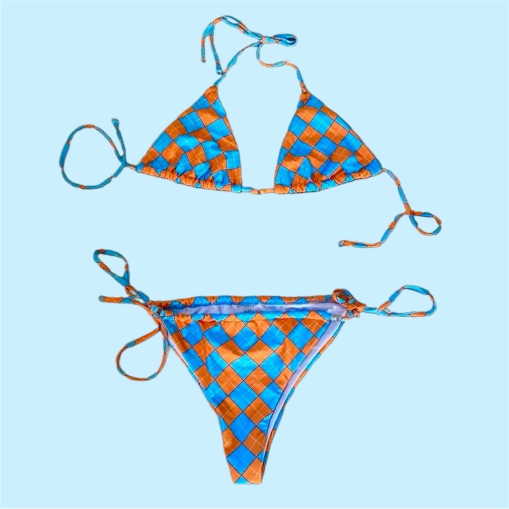 💙 Blue and orange checkered bikini set 🧡